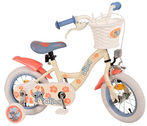 Disney stitch kinderfiets - meisjes - 12 inch - crème koraal blauw afbeelding