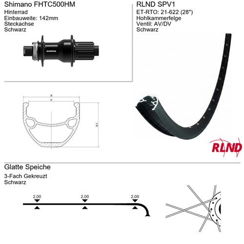 Roland achterwiel 21-622 28" zwart cassette 8/9/10v schijfrem centerlock steekas 12x142 spv1 shimano fh-tc500-hm